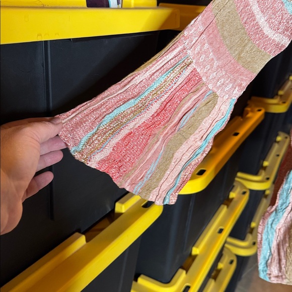 NWT En Crème Boho Metallic Stripe Peasant Top Tassel Tie V-Neck Size Small - Picture 7 of 9